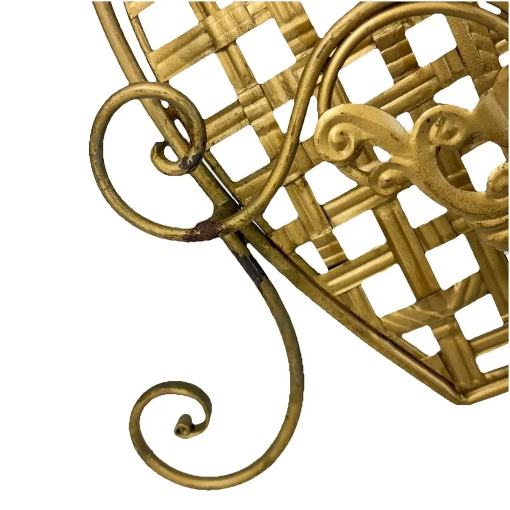 Vintage Ornate Heart Shape Metal Book Stand Art Display Easel Gold Tone 13”